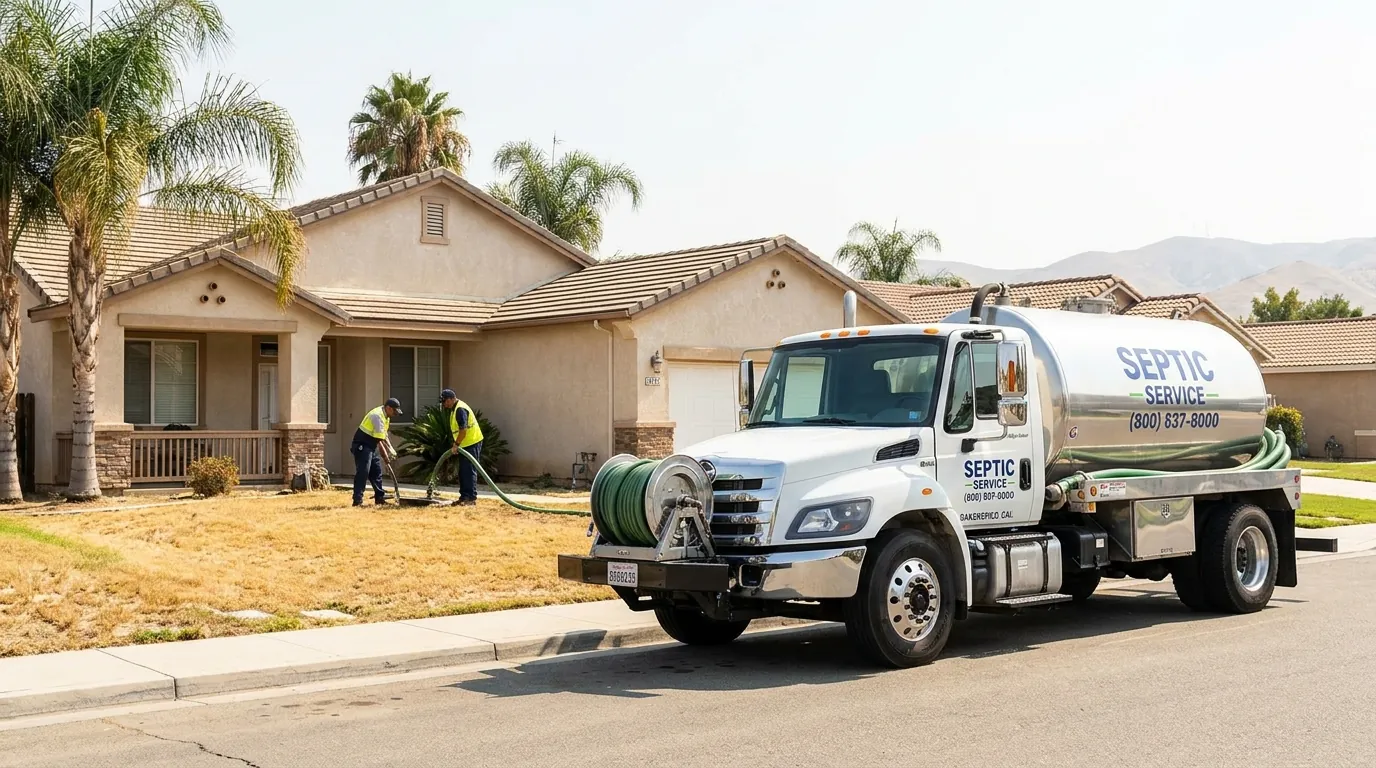 Septic service truck responding to a backup at a Bakersfield home