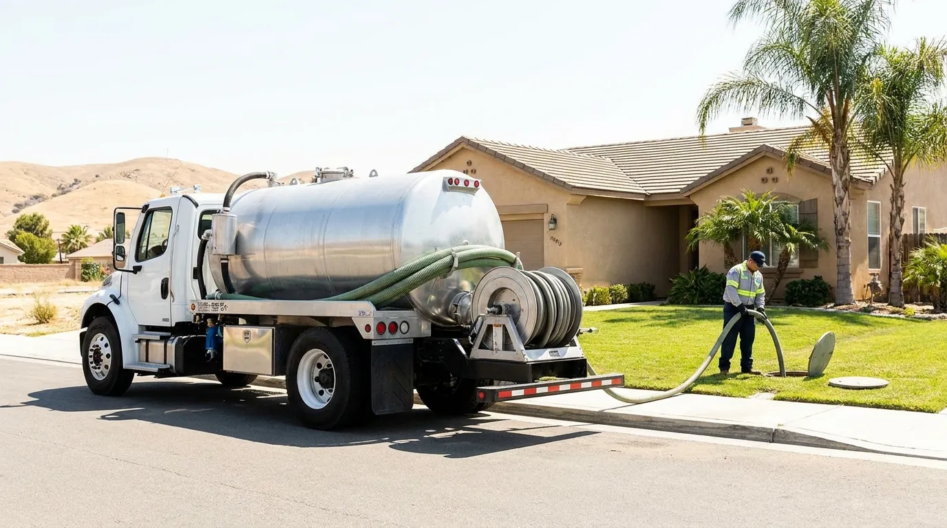 Septic service truck in an Oildale neighborhood